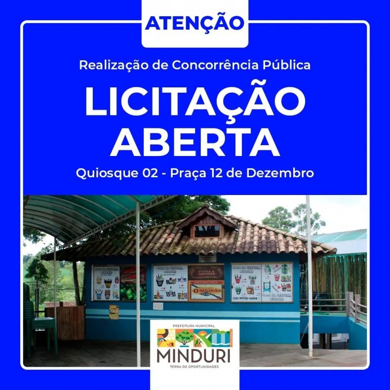 A Comissão de Licitação do Município de Minduri/MG, no uso de suas atribuições legais faz saber que está sendo realizado o procedimento de licitação.
