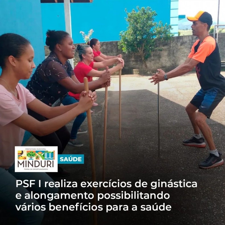 SAÚDE – PSF I realiza exercícios de ginástica e alongamento, possibilitando vários benefícios para a saúde e eliminação de riscos de lesões, causadas pela postura e repetição de movimentos inadequados.