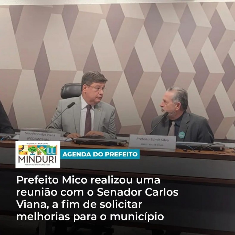 AGENDA DO PREFEITO – Prefeito Mico realizou reunião com o Senador Carlos Viana, solicitando um aumento das bases do SAMU, melhoria na energia rural e nas estradas para escoamento da produção e investimento no turismo.