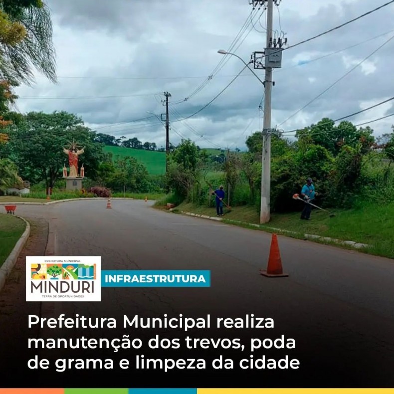 INFRAESTRUTURA – Pensando no bem-estar e saúde da população, Prefeitura Municipal realiza manutenção dos trevos, poda de grama e limpeza da cidade.