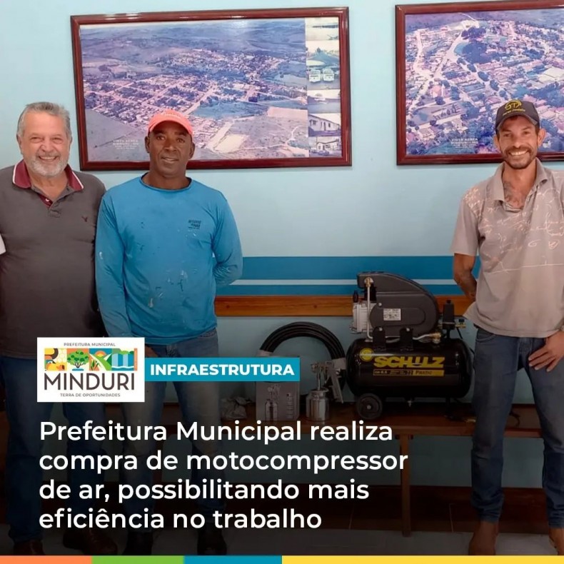 INFRAESTRUTURA – Prefeitura Municipal realiza compra de motocompressor de ar, possibilitando mais eficiência no trabalho.