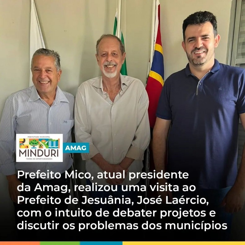 AMAG – Prefeito Mico, atual presidente da Amag, esteve acompanhado do secretário executivo da AMAG e do Consórcio CIMAG, Davi Paiva, em visita ao amigo e prefeito do município de Jesuânia, José Laércio Brandão de Castro.