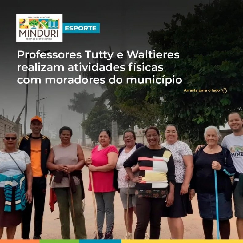 ESPORTE – Professores Tutty e Waltieres realizam atividades físicas de treinamentos funcionais e caminhadas orientadas com moradores do município, colocando em prática o Projeto “Esporte para Todos”.