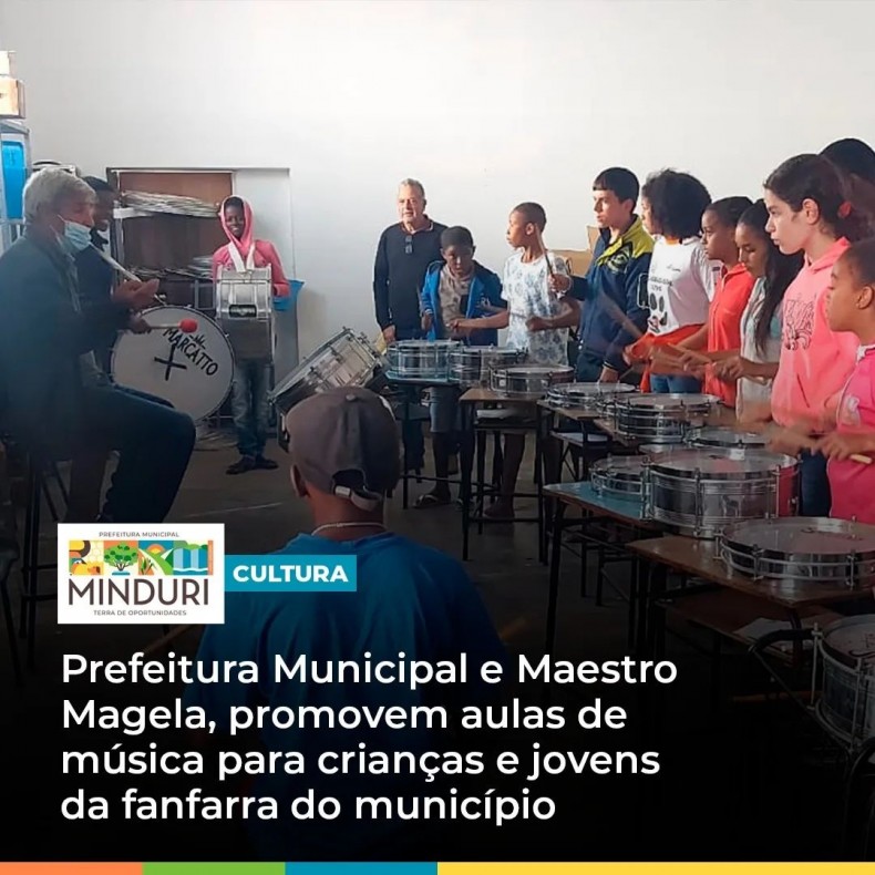 CULTURA – Prefeitura Municipal e Maestro Magela, promovem aulas de música para crianças e jovens da fanfarra do município.