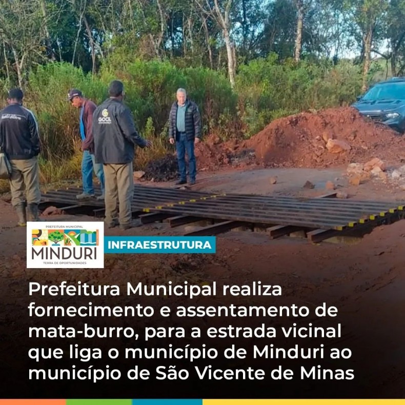 INFRAESTRUTURA – Prefeitura Municipal realiza fornecimento e assentamento de mata-burro, para a estrada vicinal que liga o município de Minduri ao município de São Vicente de Minas.