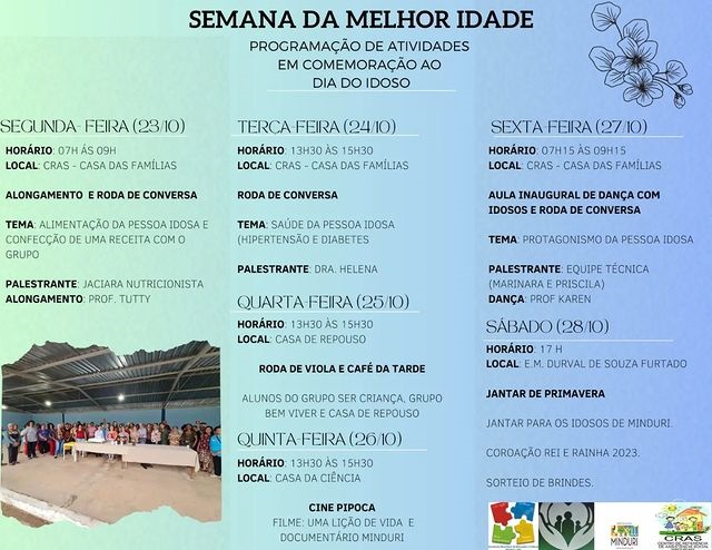 SEMANA DA MELHOR IDADE – Programação de Atividades em Comemoração ao Dia do Idoso