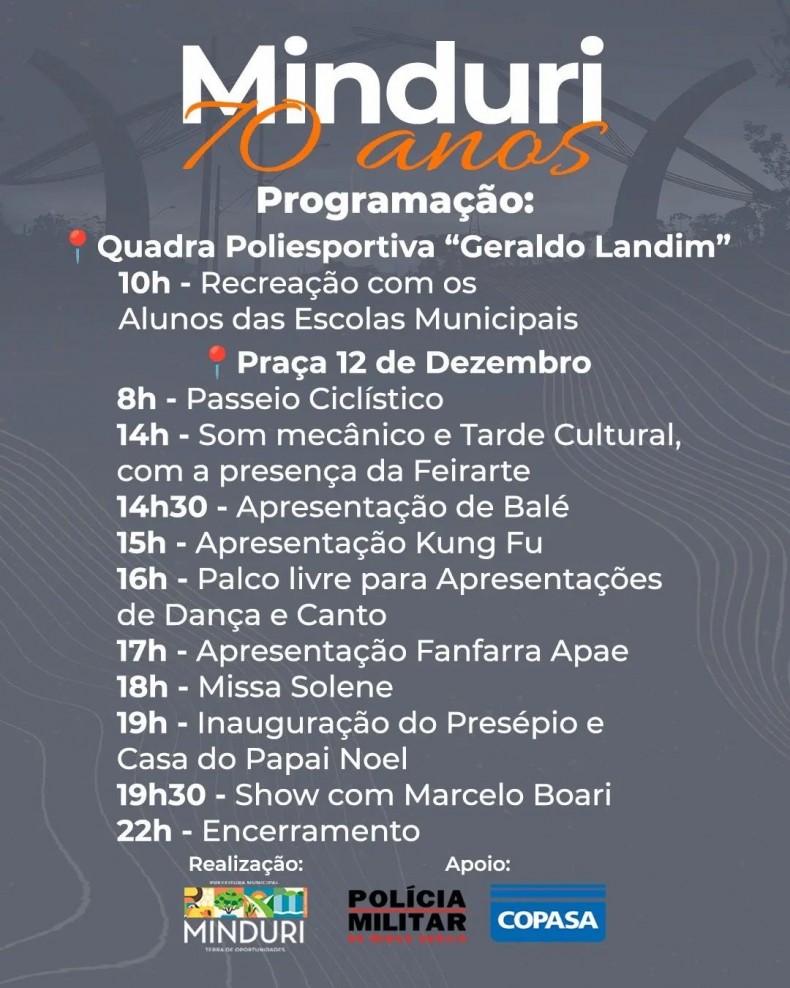 Se ligue na programação para a comemoração aos 70 anos de emancipação política de nosso município!