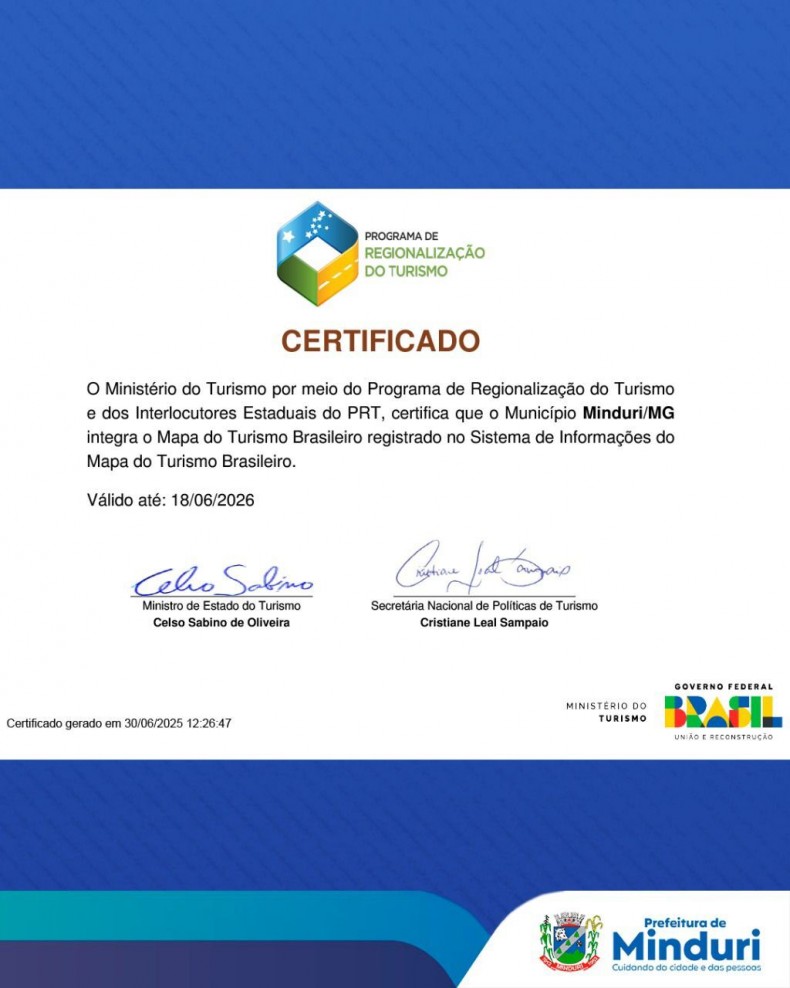 Agora é oficial: Minduri está no mapa do turismo de Minas Gerais! 📍✨