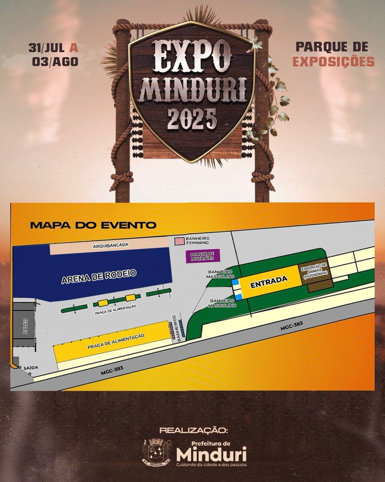 Já conferiu o mapa oficial da Expo Minduri 2025? Tudo preparado pra você curtir cada momento com conforto e segurança!