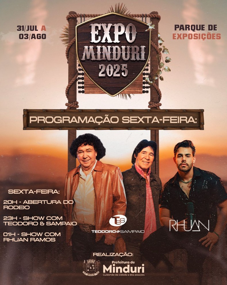 Sexta promete, hein! A partir das 20h tem abertura do rodeio e, logo depois, dois super shows pra esquentar a noite!