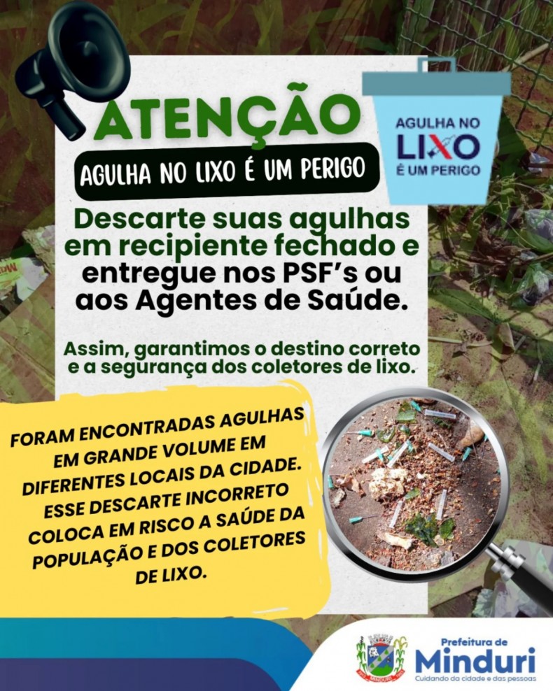⚠️ ATENÇÃO: Agulha no lixo é um perigo! ⚠️